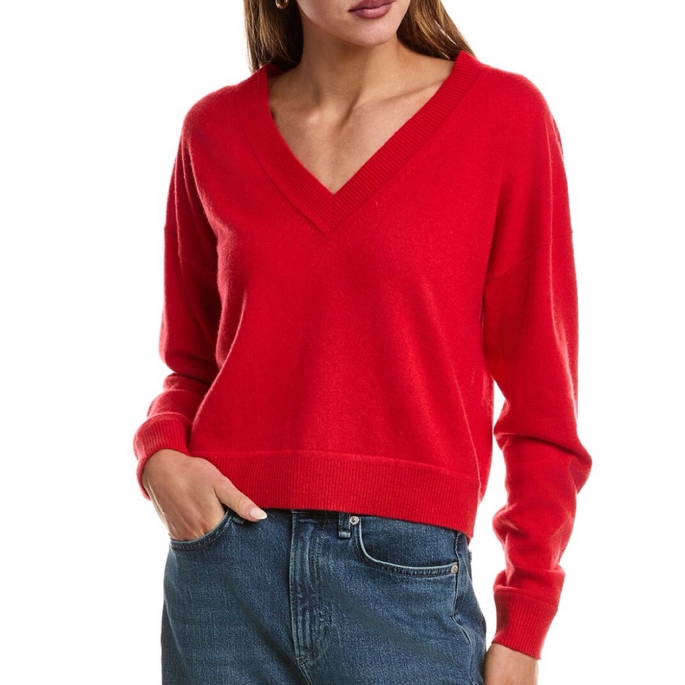 NAADAM Poppy Red V-Neck Wool & Cashmere Blend Sweater Pullover Size Medium